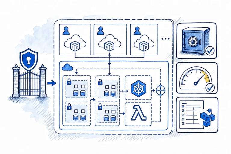 Hand-drawn secure AWS foundation with identity, networking, runtimes, backups, budgets, and Terraform